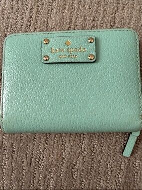 kate spade Mint Zip-Around Pebbled Leather Wallet with Gold Hardware
